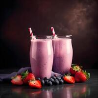 Berry milkshake with blueberries and strawberries. photo