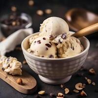 AI generative.Homemade ice cream with chocolate and nuts photo
