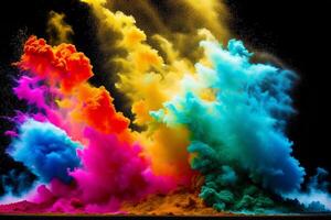 A Spectacular Powder Explosion Unleashed. Embracing the Splendor of Colorful Powder Explosions. Copy space. photo