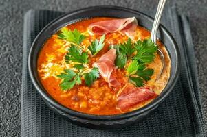 Bowl of lentil soup photo