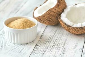 Bowl of coconut sugar photo