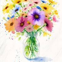 Beautiful watercolor bouquet. Whimsical Blooms. A Watercolor Bouquet of Wildflowers. photo