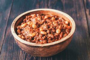 Bowl of chili con carne photo