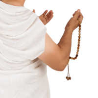 Mens in ihram bidden terwijl verheven handen png