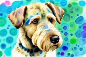 Watercolor painting of the Airedale Terrier Dog. A Versatile and Loyal Companion. photo