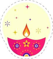 Happy Diwali Greeting Card With Lit Oil Lamp On Yellow And White Background. vector