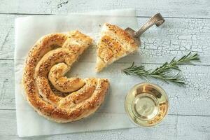 Spiral phyllo pie with feta photo