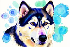 Watercolor painting of the Energetic and Loyal Alaskan Husky. A True Sled Dog and Outdoor Companion. photo