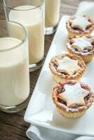 Glasses of eggnog with mince pies photo