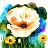 Summer concept. Beautiful watercolor Poppies. A radiant Poppies. Natures Beauty. photo