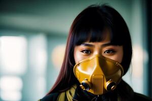 A woman wearing futuristic protective mask. COVID 19. Mask-Wearing with Confidence. photo