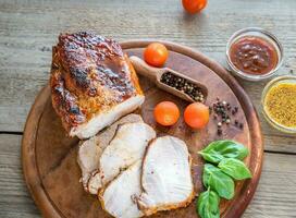 Grilled pork with fresh vegetables photo