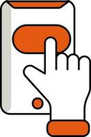 Hand Touch Smartphone Screen Icon In Orange And White Color. vector