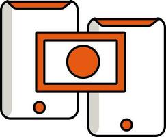 Money Transfer Phone To Phone Icon In Orange And White Color. vector