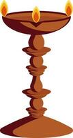 Burning Oil Lamp Stand Flat Icon In Brown Color. vector