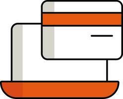 Laptop With Payment Card Icon In Orange And White Color. vector