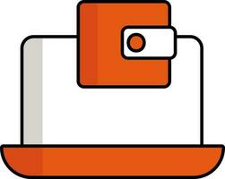 Laptop With Wallet Icon In Orange And White Color. vector