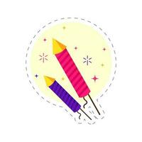 Happy Diwali Greeting Card With Fireworks Rockets On Yellow And White Backgrround. vector