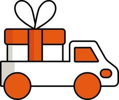 Gift Box Delivery Truck Icon In Orange And White Color. vector