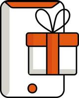 Smartphone With Gift Box Icon In Orange And White Color. vector