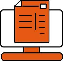 Document Paper In Desktop Screen Orange And White Icon. vector