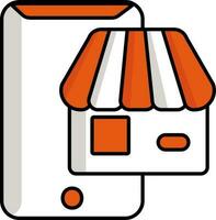 teléfono inteligente con tienda icono en naranja y blanco color. vector