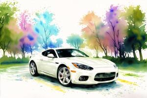 Watercolor sport car. A Splash of Speed. Watercolor Wonders of Sports Cars. photo