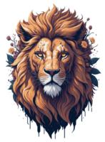 Lion head with colorful tropical flowers. animal wildlife. Generative AI. png