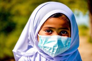 A muslim girl wearing protective mask. COVID 19. Mask-Wearing with Confidence. photo