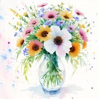 Beautiful watercolor bouquet. Whimsical Blooms. A Watercolor Bouquet of Wildflowers. photo