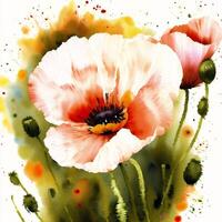 Summer concept. Beautiful watercolor Poppies. A radiant Poppies. Natures Beauty. photo