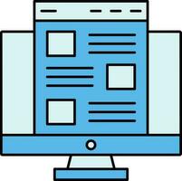 Blue Color Website In Desktop Icon. vector
