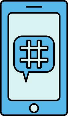 Hashtag With Smartphone Icon In Blue Color.