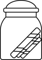 Black Line Art Wafer Stick In Jar Icon. vector