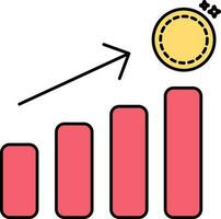 Growth Money Graph With Coin Icon In Red and Yellow Color. vector