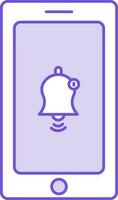 Purple And White Color Notification Bell In Smartphone Icon. vector