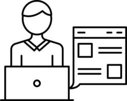 User Working On Laptop Icon In Black Outline. vector