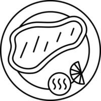 Steak with Salad on Plate Icon in Black Outline. vector