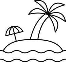 Tropical Tree with Umbrella and Sand for Beach Icon in Line Art. vector