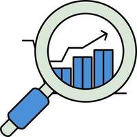 Searching Bar Graph Icon In Blue And Gray Color. vector