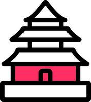 Vector Illustration Of Buddhist Temple Or Pagoda Icon In Pink And White Color.