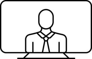 Line Art Illustration of Man in Desktop Screen Icon. vector