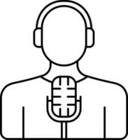 Illustration of Man Wearing headphone with Microphone Line Art Icon. vector