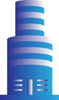 Blue And Gray Color Building Icon In Flat Style.