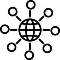 Global Networking Icon In Black Line Art. vector