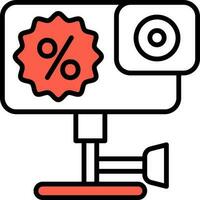 Action Camera With Discount Label Icon In Red And White Color. vector