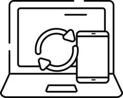 Data Sync From Smart Device Icon In Thin Line Art. vector