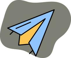 Blue And Yellow Color Paper Plane Icon On Gray Background. vector