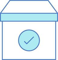 aprobar paquete o empaquetar icono en azul y blanco color. vector