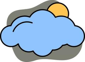 Blue And Yellow Color Sun Behind Cloud Icon On Gray Background. vector